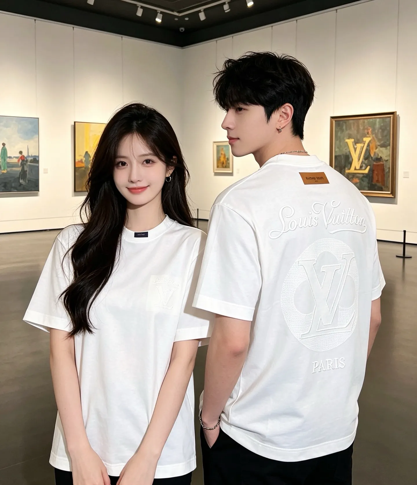 Louis Vuitton/Louis Vuitton hollow tatami embroidered round neck short sleeves on the back